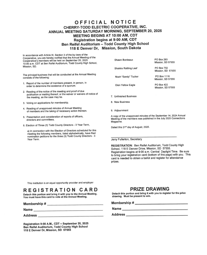 2025 Registration Card With Board Candidates | Cherry Todd